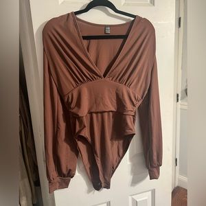 shein brown long sleeve bodysuit